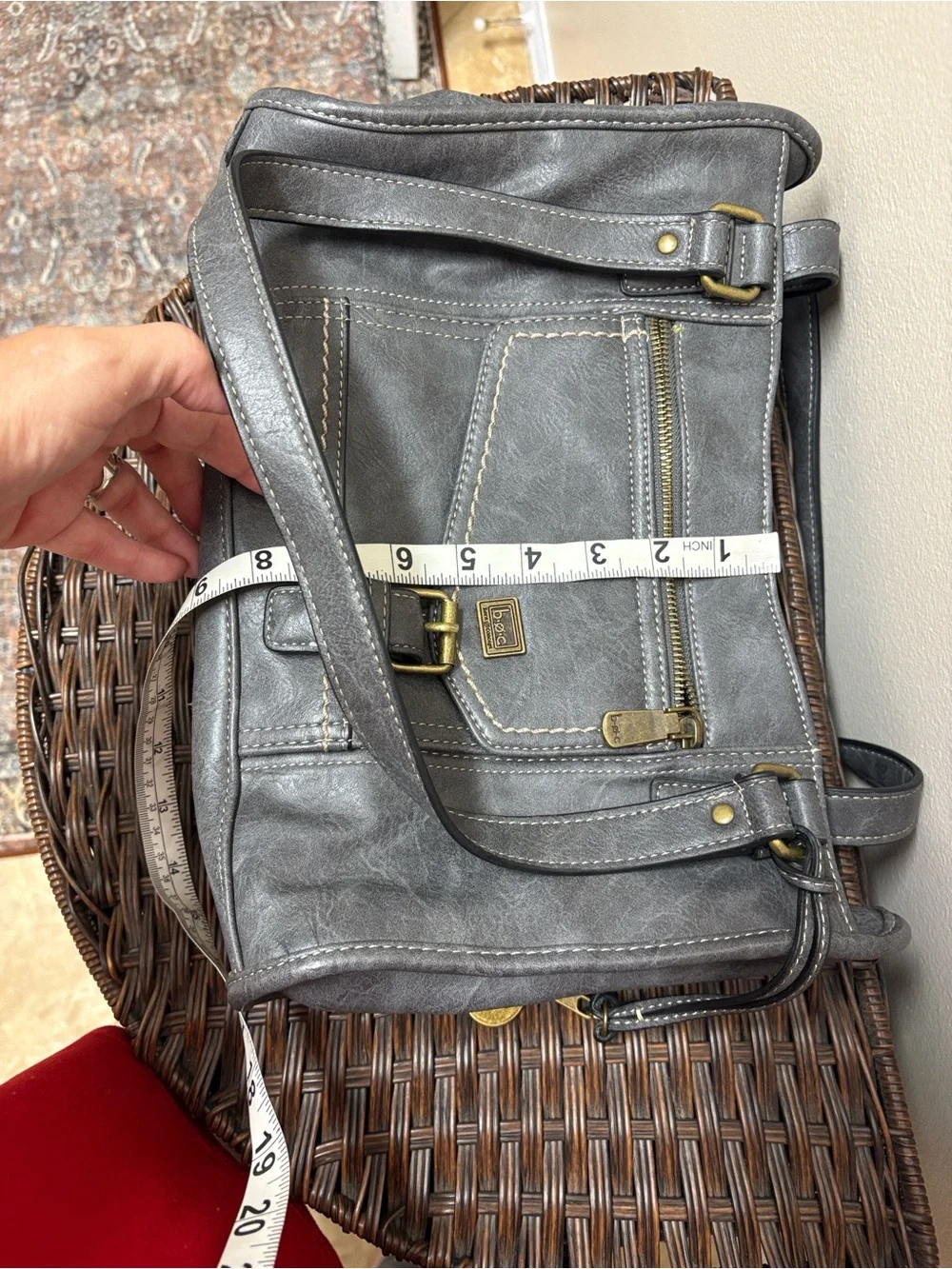b.o.c. Gray Faux Leather Shoulder Bag with Front Zip Pocket